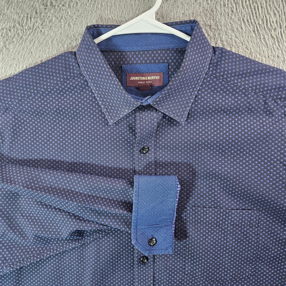 Johnston & Murphy Shirt Men XXL Flip Cuff‎ Button Long Sleeve Geometric Purple